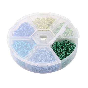 1 box (1,080 pcs), 6x0.8mm, 6 Colors Aluminum Wire Open Jump Rings  in Green Blue Shades Mixed Color
